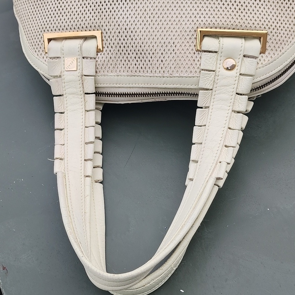 Versace Perforated Beige and Gold Leather Dome Shaped Satchel - Picture 11 of 14